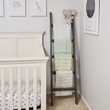 Load image into Gallery viewer, BABY BLANKET HOLDER! A decorative blanket ladder is just the accent needed to finish a nursery. Customers are loving how convenient the ladder stores blankets, swaddles, and more! Next time you are putting the little one to bed or taking a baby milestone photo it&#39;ll be right there on the ladder. One of the most important aspects of a nursery is functionality and organization. Our nursery blanket ladder is both functional and adorable. Height: 5&#39;3, Width: 1.5&quot; Depth: 3&quot;. Dark Gray
