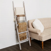 Load image into Gallery viewer, RUSTIC BLANKET LADDER! Bring out your inner designer with our farmhouse blanket ladder! This product is wonderfully versatile. Perfect for displaying throws, quilts, towels, scarfs, and ties! Turn your clutter into the decor! Our blanket ladder adds character to your living room, bathroom, and outdoor spaces! Place plants on our ladder for a cute porch accent! You are buying a sleek, durable and beautiful product to brighten your home!
